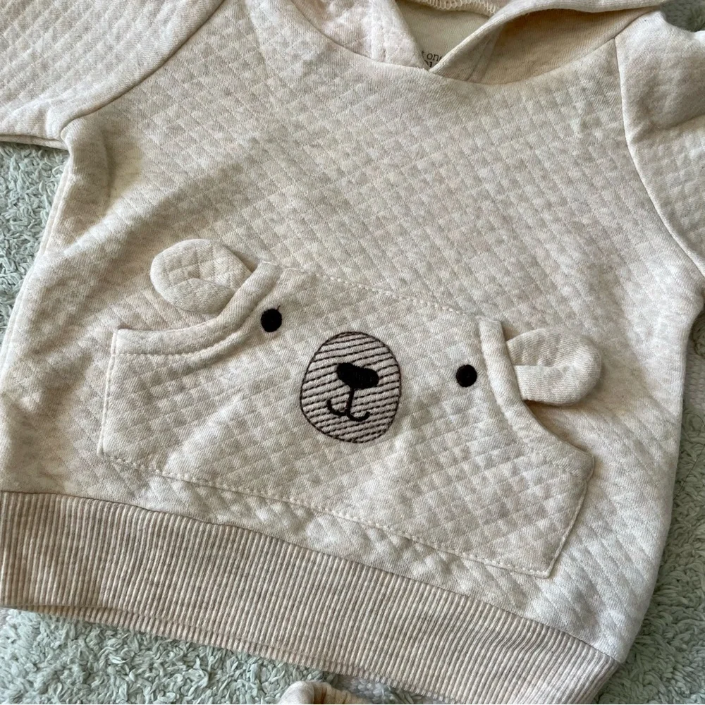 Carter’s Quilted Bear Hoodie and Sweatpants Set in Cream - 3 Months